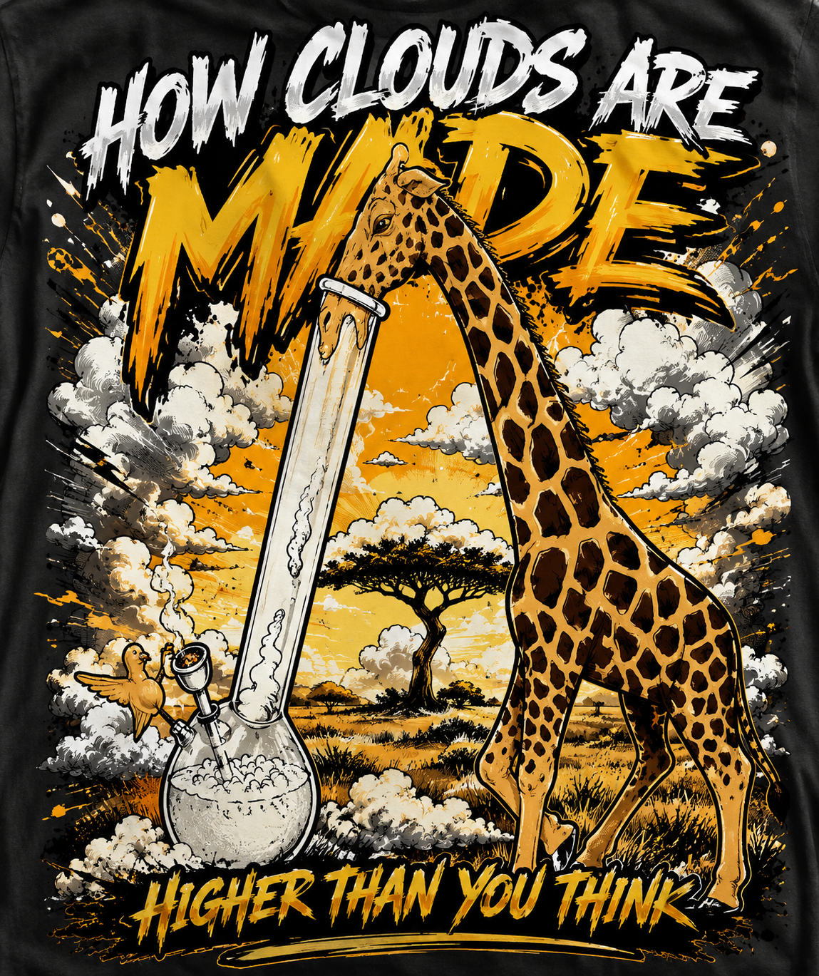 How Clouds Are Made graphic hoodie - giraffe with bong design