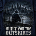 Built For The Outskirts dark urban graphic hoodie on navy